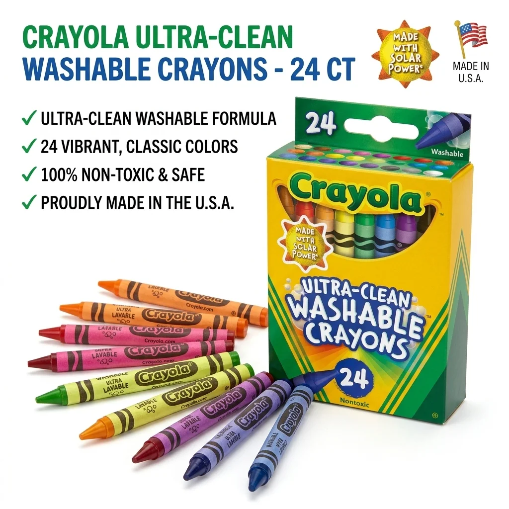 Crayola Crayon Oil Stick 24 cores. Lápis de Cera Ultra Clean Lavável Tamanho Regular Comestível 52-6924