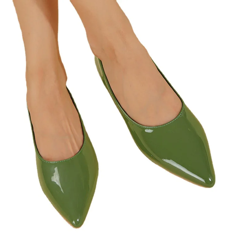 Xibeilove 2023 Spring New Versatile Pointed Style Comfortable Lacquer Fruit Color Women's Flat Heeled Single Shoes