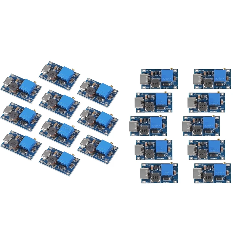 ATTWO-10Pcs MT3608 Adjustable Step Up Module Voltage Regulator 2V-24V To 5V-28V 2A Step-Up DC-DC