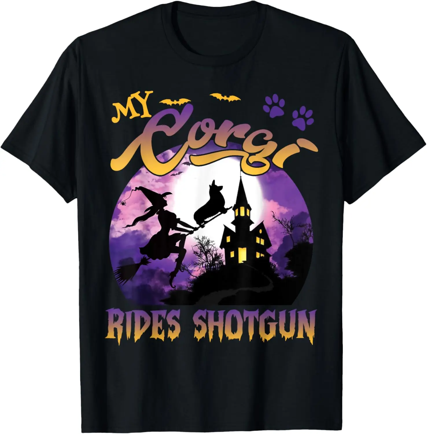 My Corgi Rides Shotgun Cool Halloween Protector Witch Dog T-Shirt