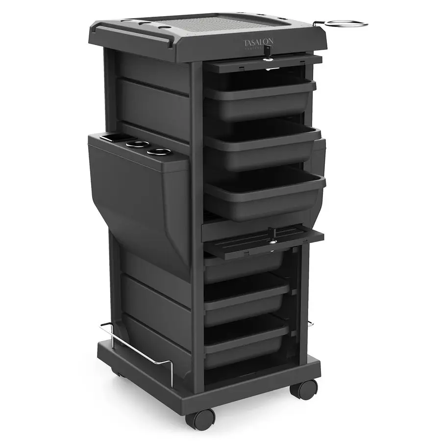 Professional Salon Trolley Cart, Lockable 6 Trays amp 2 Holders, Space Saving Mobile Storage for Hair Salon and Beauty Station B