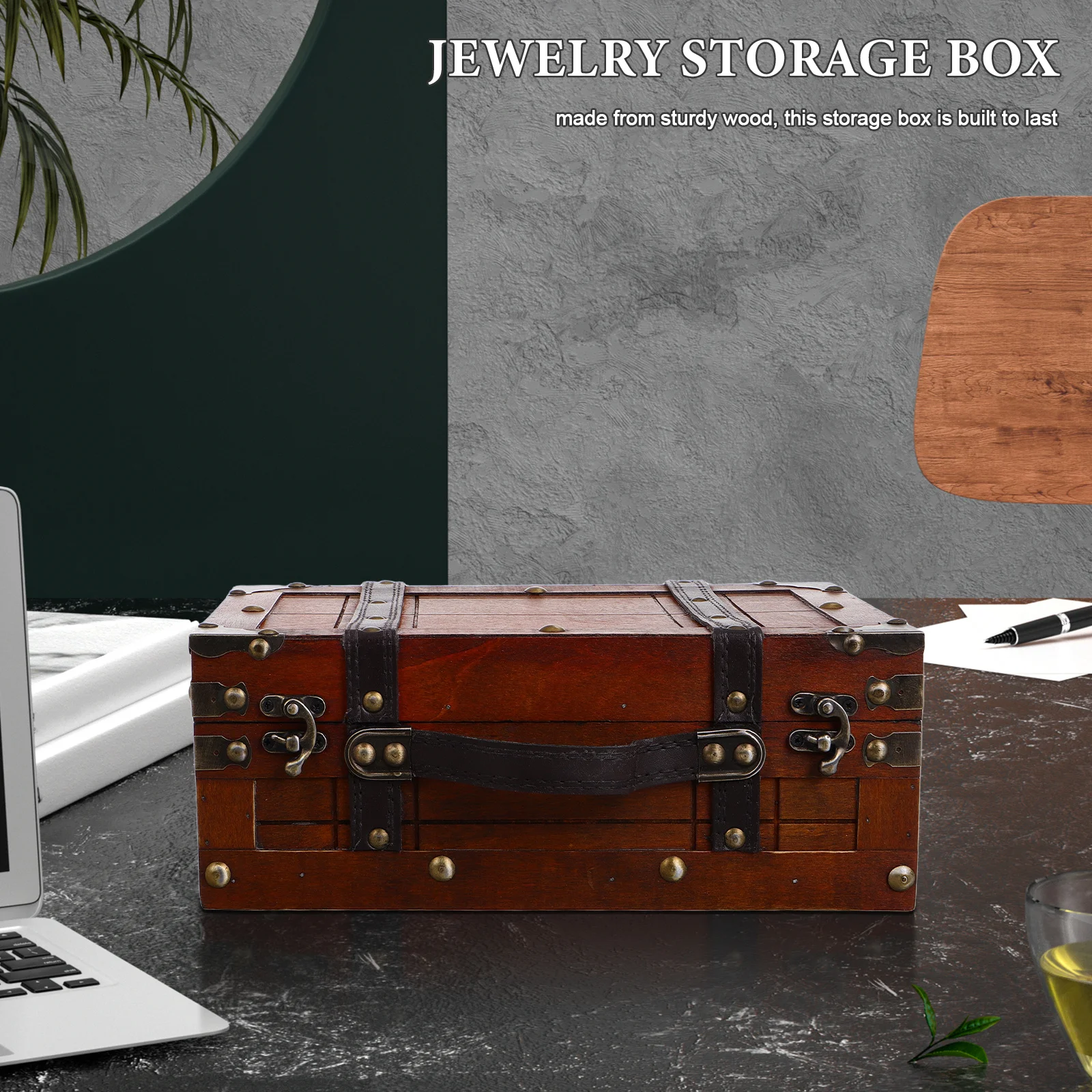 

Wooden Storage Box Vintage Style Jewelry Organizer Retro Travel Trunk Keepsake Case For Sundries Trinkets Decorative Box