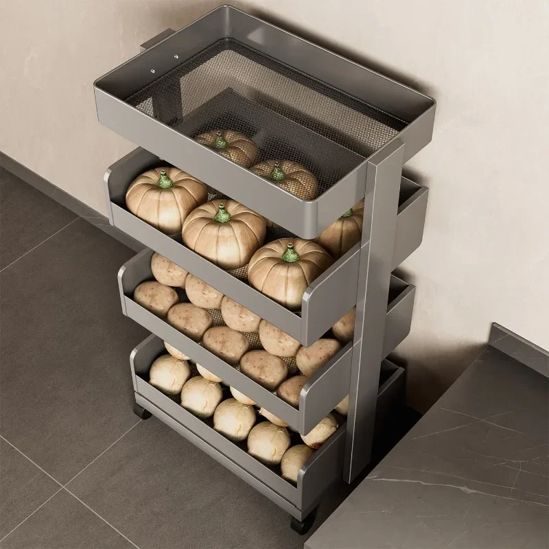 Rolling Kitchen Storage Cart Multi-Tier Utility Trolley for Vegetables Space Saving Narrow Pantry Shelf Metal Basket on Wheels