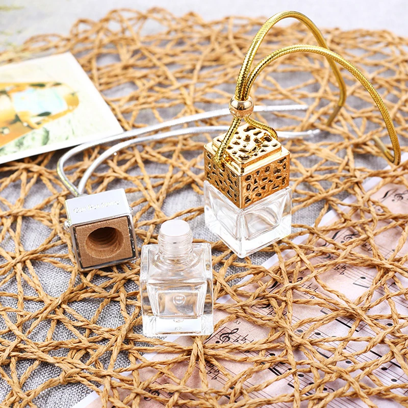 10ml Cube Glass Perfume Bottle Portable Essential Oil Diffuser DIY Hanging Pendant Fragrance Container Air Freshener Sample Vial