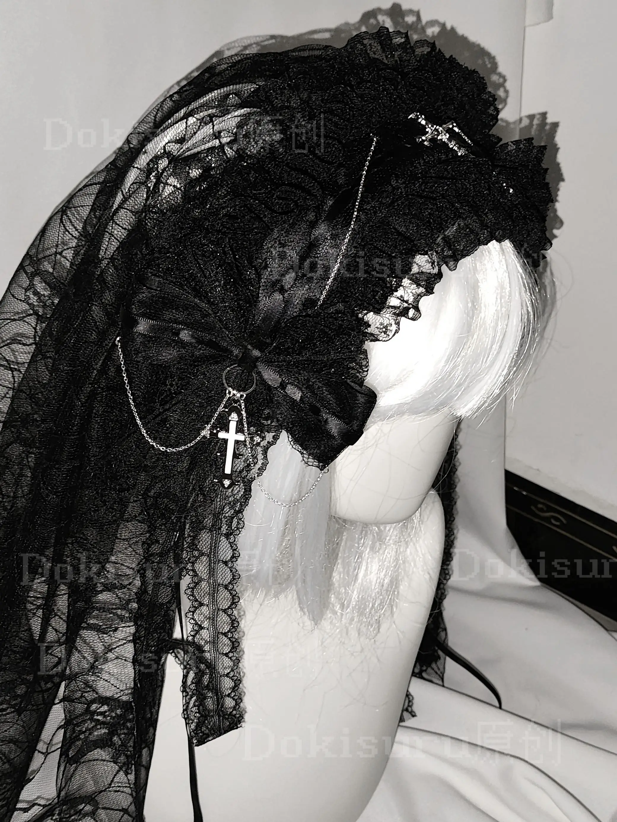 

Лолита Ангел монахиня повязка на голову субкультура Хэллоуин Y2K бант заколки для волос крест ручная работа лента бант головной убор аниме аксессуар для косплея