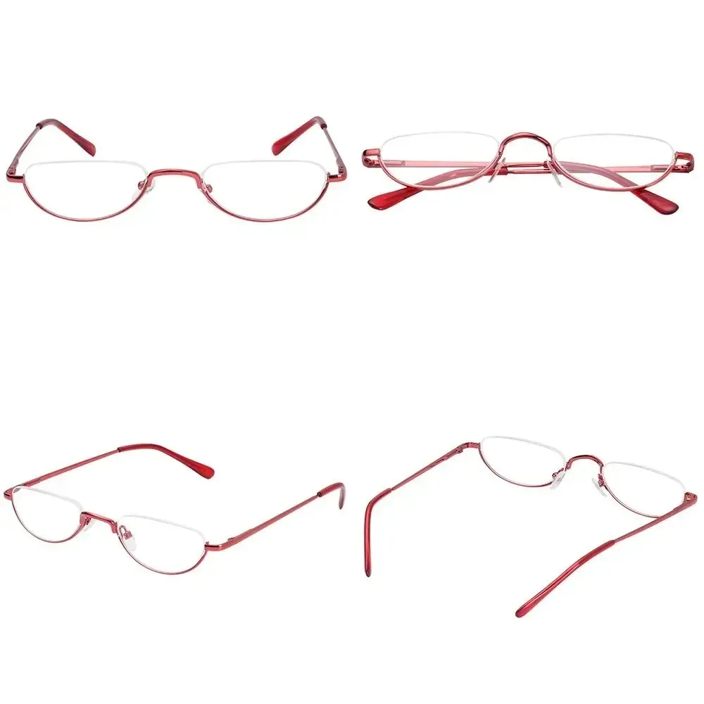 Retro-Lesebrille mit hochauflösenden Metallfederscharnieren, Halbmond-Design, Halbrandlose Lesehilfe, Optische Brille mit Kleinem Rahmen – Detail 13