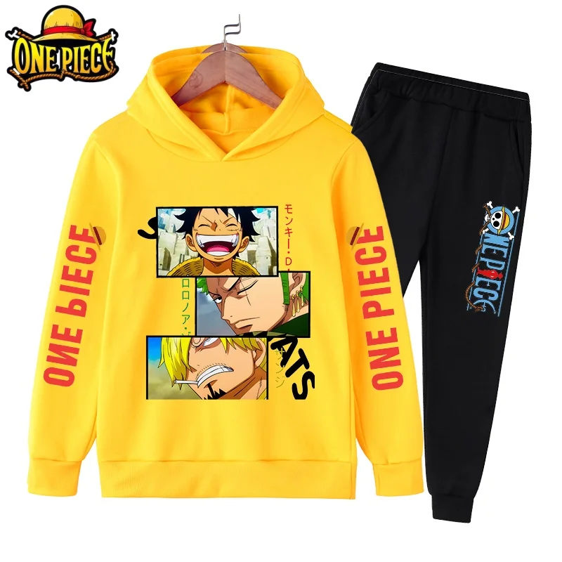 

Japanese Anime One Piece Luffy Zoro Boys Hoodie and Sweatpants Set with Pockets for Klids Girls Casual Hooded Sweatshirt Tops