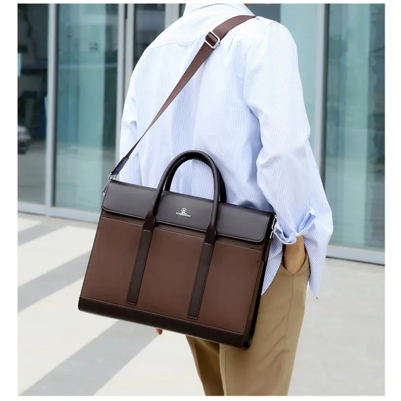 Luxury Genuine Leather Men's Briefcase Large Handbag High Capacity Shoulder Messenger Business Laptop Bag For Male