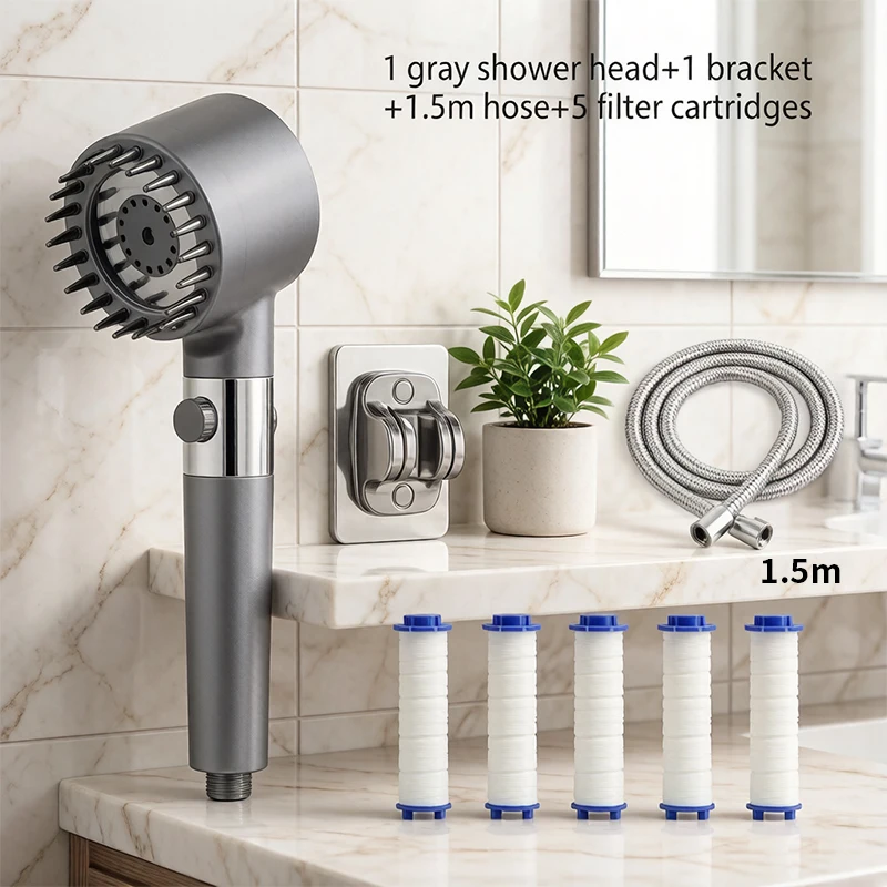 Three Speed Adjustable Shower Head Portable Handheld Massage Shower Filter High Pressure Water Saving Bathroom Accessories