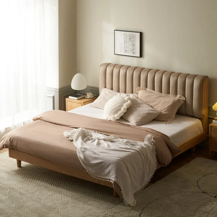 

-yy L7013 Contemporary Fabric Bed Modern Wooden Frame Up-holstered Queen Size Double Wooden Bed