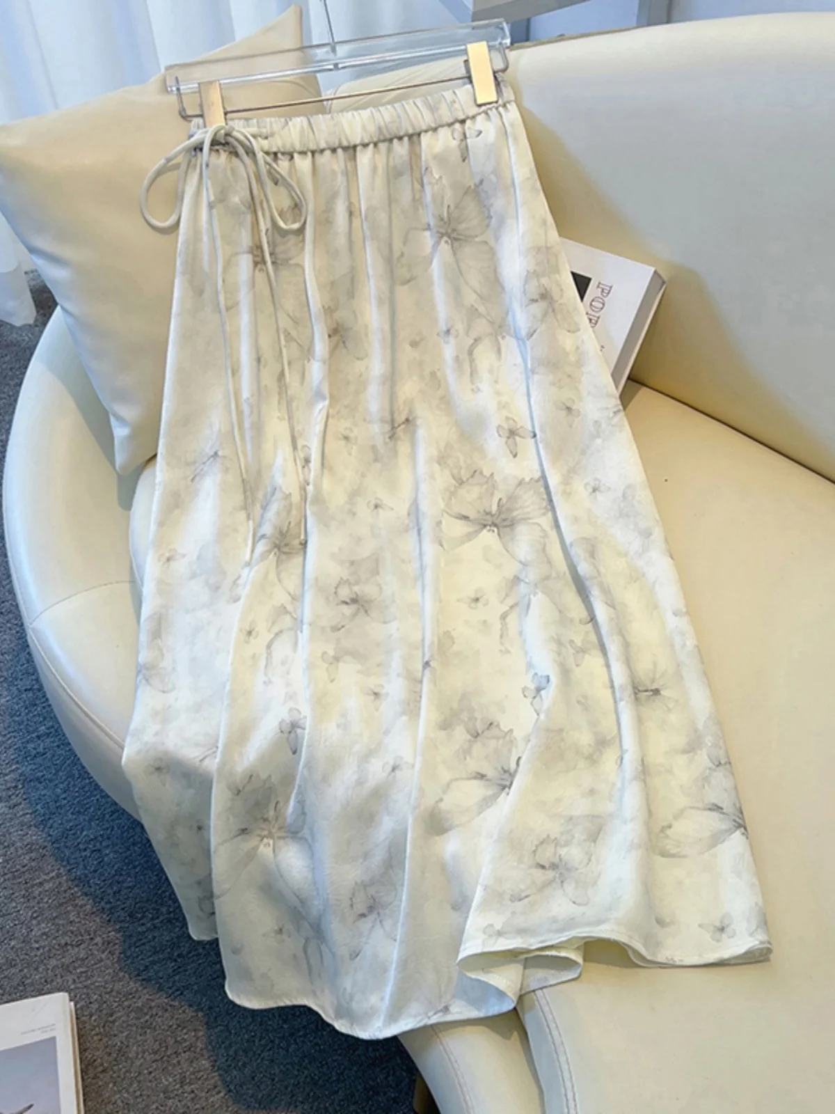 

Шелковая атласная юбка-миди трапециевидной формы с высокой талией для женщин, новая летняя китайская ацетатная юбка с поясом f-length