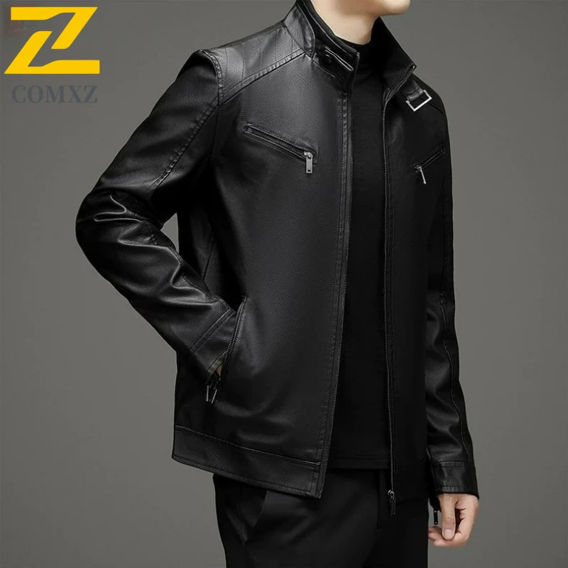 

Vintage Men Leather Jacket Black Brown Thick Fleece Warm PU Faux Leather Jacket Slim Fit Men Motorcycle Coat Autumn Winter 2025