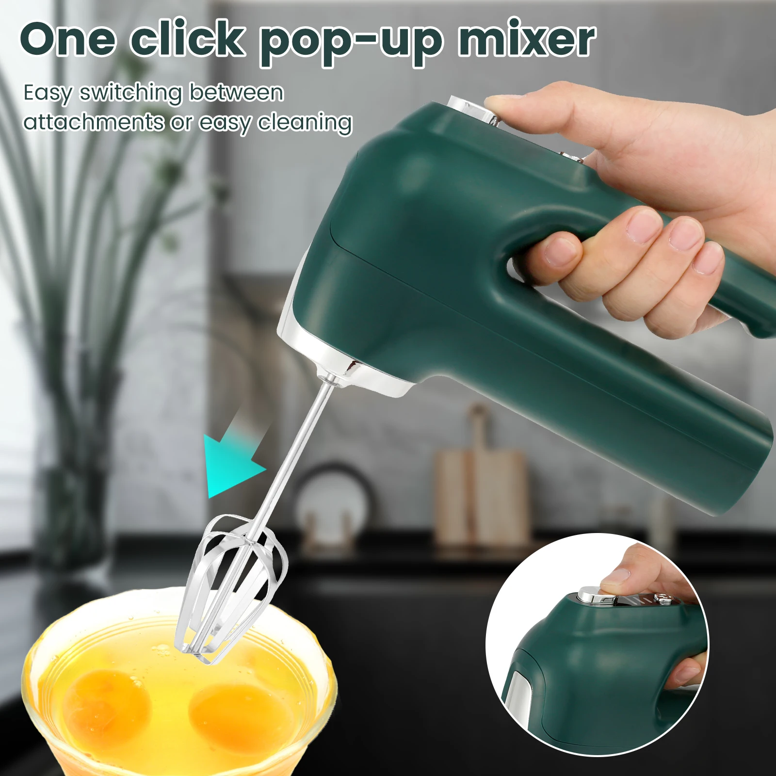 Cordless Hand Mixer 3 Speed Adjustable Electric Whisk Electric Blender Handheld Eggs Beater for Bread Cookies Cakes