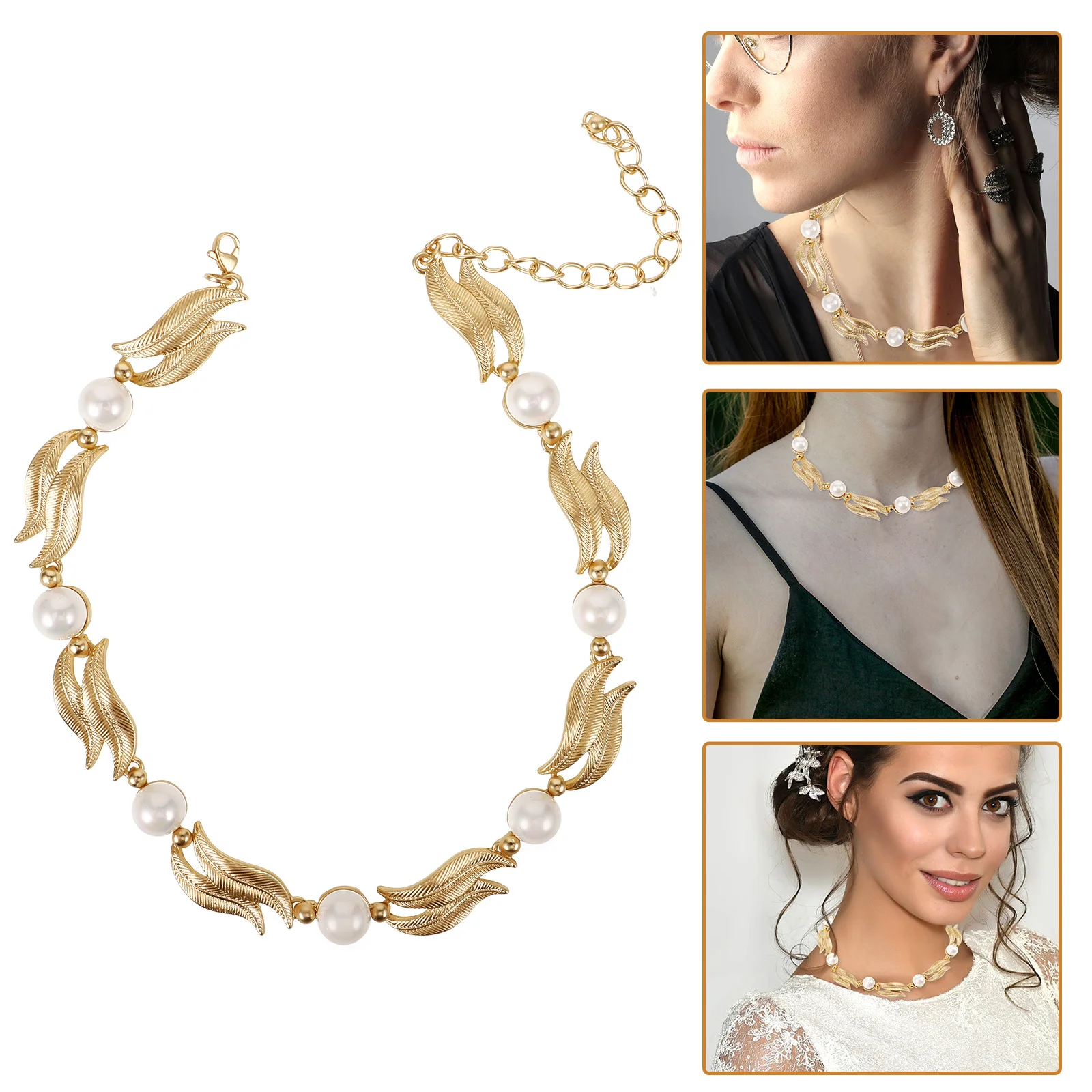 

Pearl Necklace For Women Elegant Leaf Clavicle Chain Fashion Jewelry Gift Artificial Pearl Neck Chain Aesthetic Female