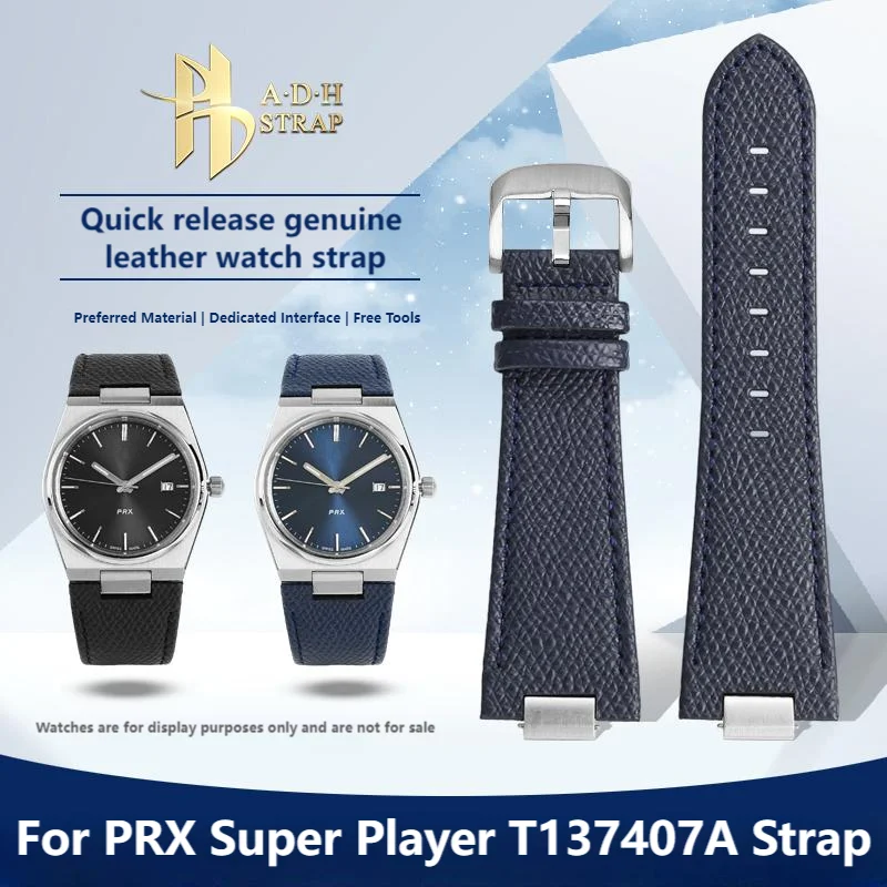 Correa de reloj de cuero genuino con estampado de lichi a la moda para Tissot 1853 PRX T137.410A T137.407A pulsera de cuero de vaca T137