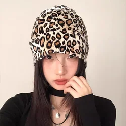 American Retro Y2K Leopard Print Pullover Hats Women Summer and Autumn Thin Niche Fashion Versatile Show Face Small Beanies Cap