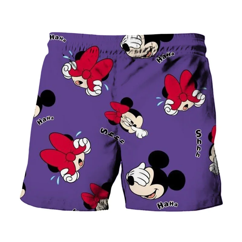 Summer New Disney Stitch Mickey Cartoon Print Men's Beach Shorts Hawaiian Island Vacation Swimming Men's Swimming Trunks Shorts