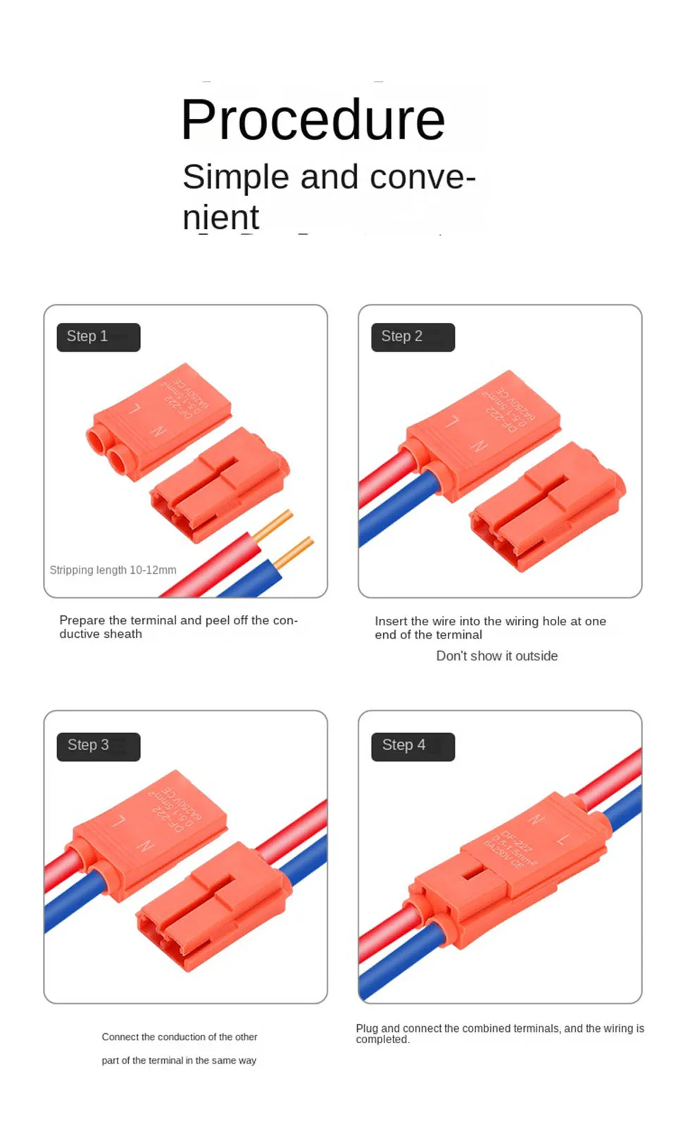 Beleuchtungskomponenten Schnellverbindungsklemmen DF-222/223 Hartdraht-Verbindungsstecker 2/3-polig Elektrischer Steckverbinder Kompakter Push-in-Anschluss – Detail 8