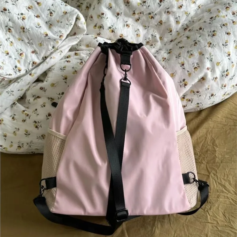 Jiaerdi Nylon Sport rosa Rucksäcke Frauen vielseitige Kordel zug große Kapazität Y2k Rucksack Damen tragbare Mochila Ästhetik