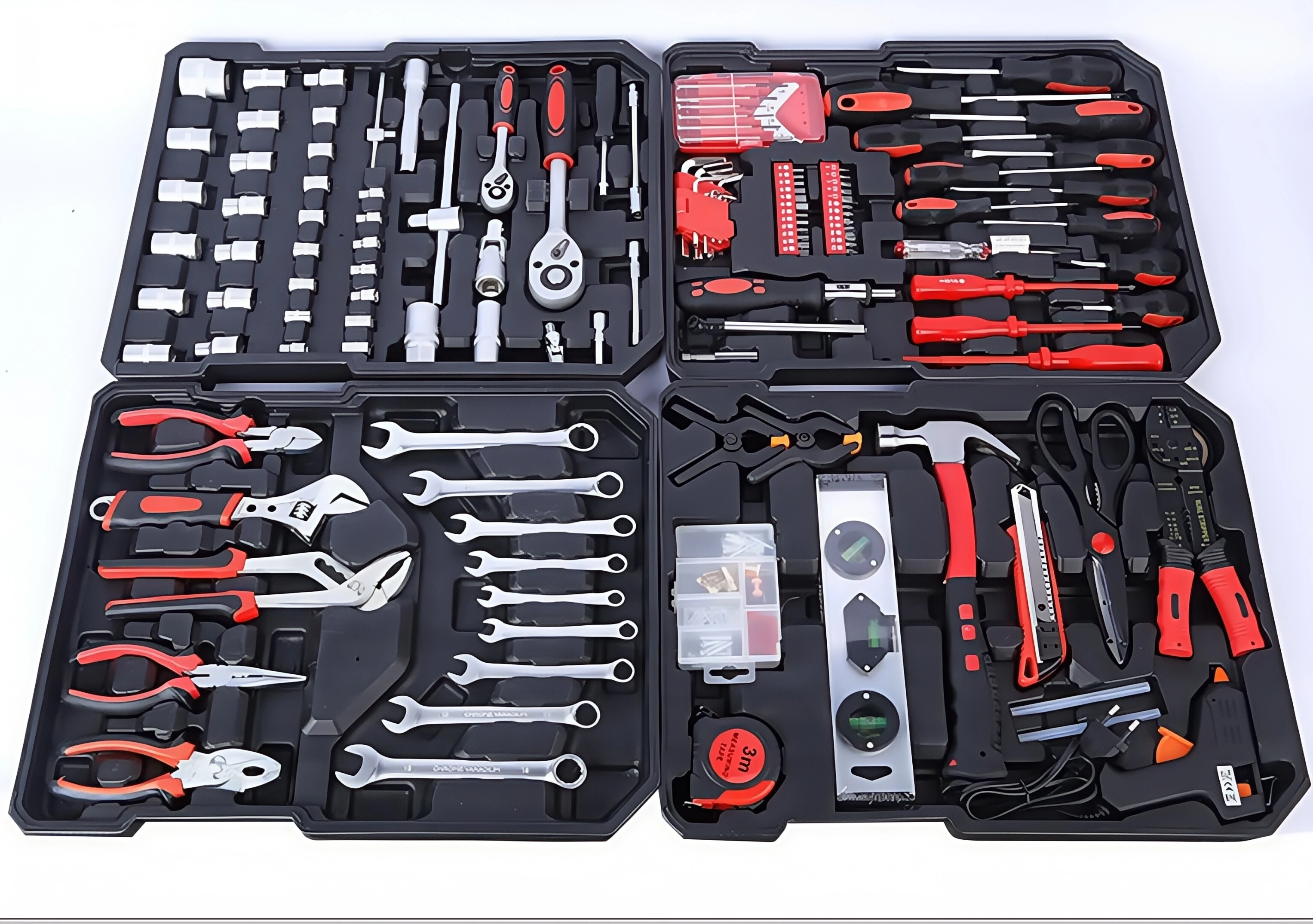 Complete Multifunction Home And Auto Tool Set Carbon Steel Hand Powered In Aluminum Case
