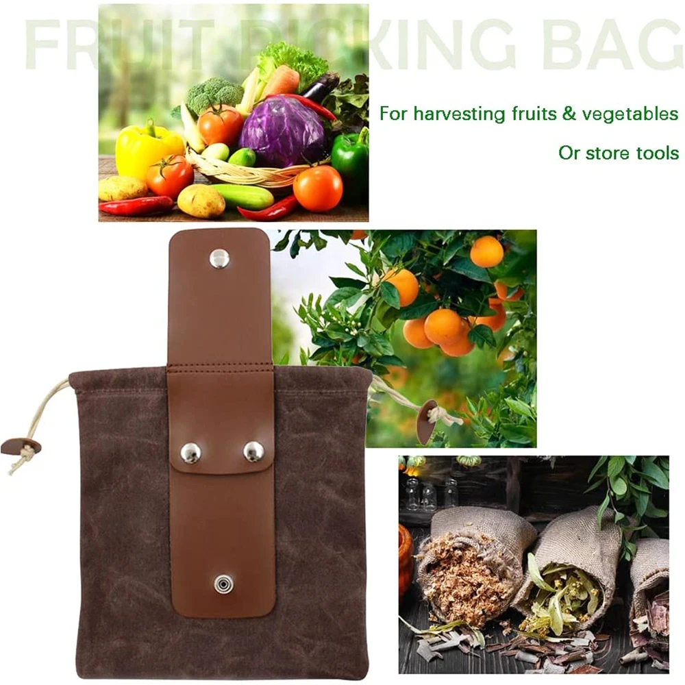 Collapsible Portable Outdoor Foraging Bag Waterproof Waxed Canvas Foraging Bag Fruit Picking Pouch Collapsible Berry Puch Leathe