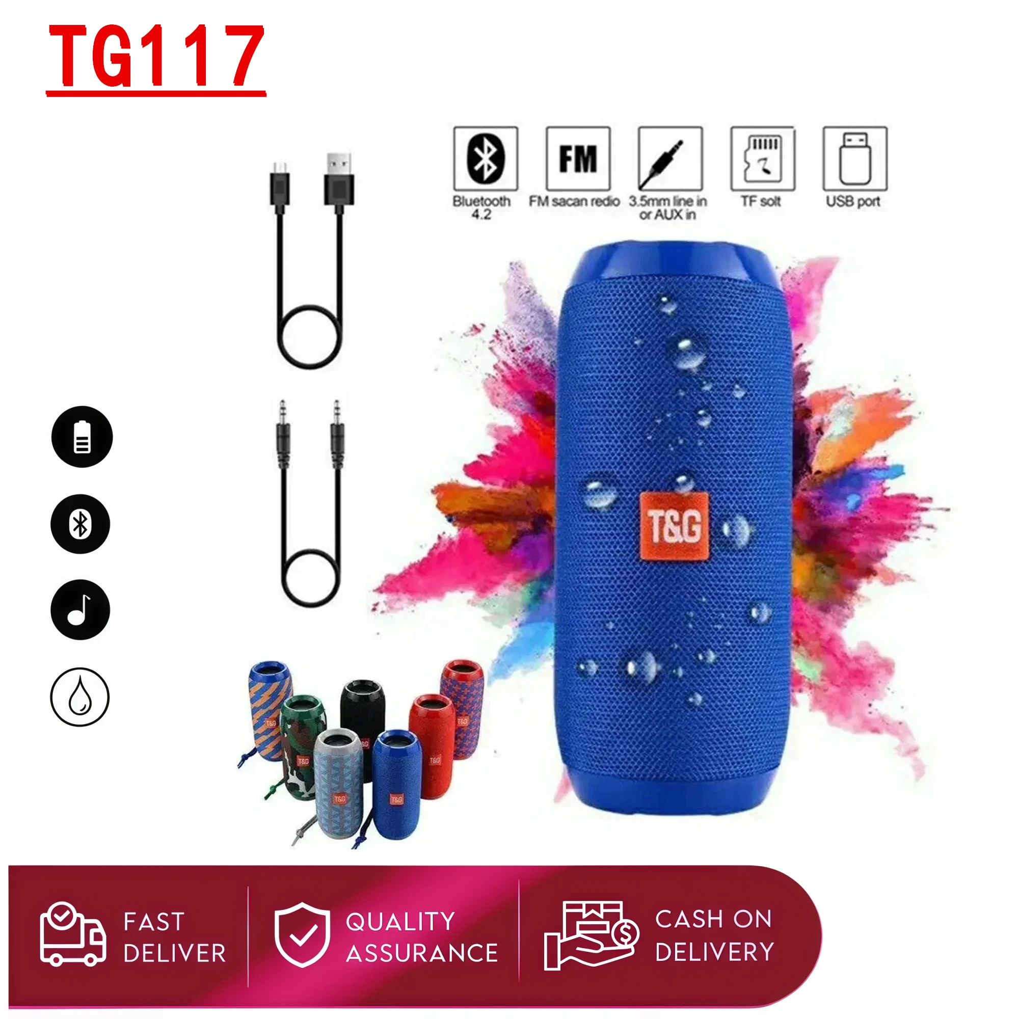 Altavoz Bluetooth Portátil TG117, Inalámbrico para Exteriores, con Función de Llamadas, Radio FM, Ranura para Tarjeta TF, Conexión USB para Teléfono Móvil/Tablet/TV