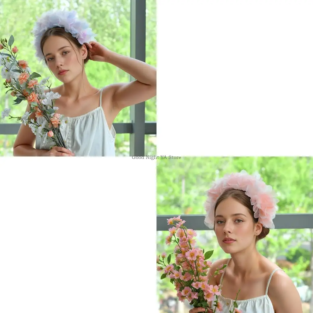 

Tulle Flower Hairhoop Garland Hairband For Wedding Event Flower Girl Dressingup