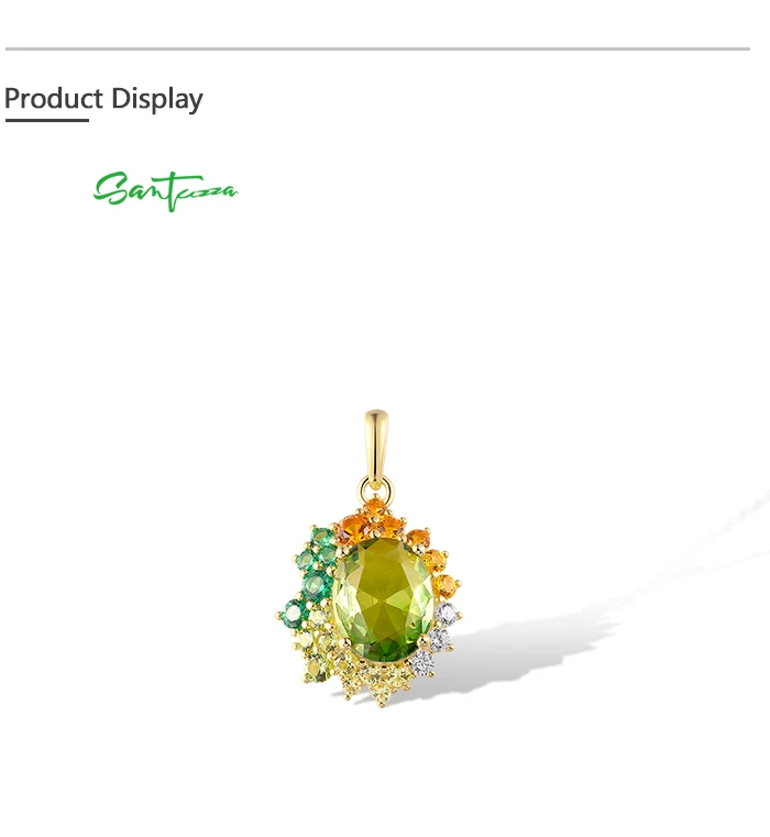 SANTUZZA Anhänger aus reinem 925er Sterlingsilber für Damen, funkelnder synthetischer grüner Spinell, farbenfrohe Geschenke für Hochzeiten und Partys, edler Schmuck – Detail 3