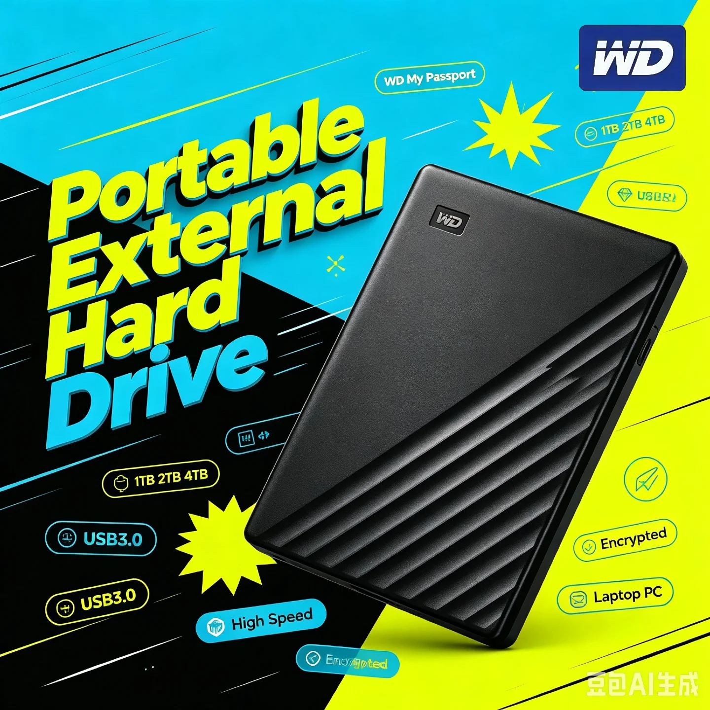 WD My Passport Portable External Hard Drive 2TB 4TB 1TB USB 3.0 Encrypted High Speed Mobile Storage for PC Laptop Unit