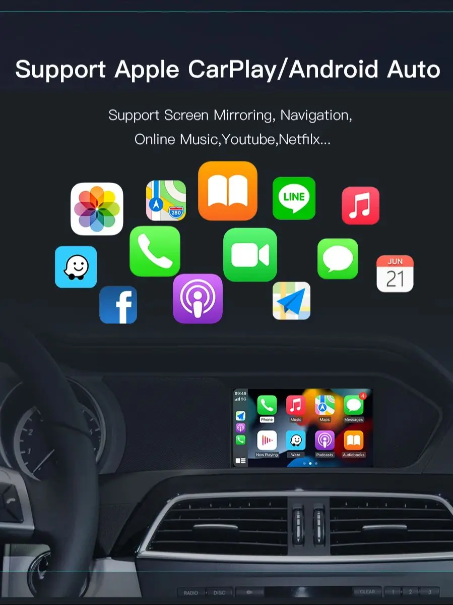 AUTOABC Wireless CarPlay Android Auto für Mercedes Benz A B C E Klasse NTG4.5/4.7 GLA CLA GLK SLK CLS W204 W176 W246 X204 C117