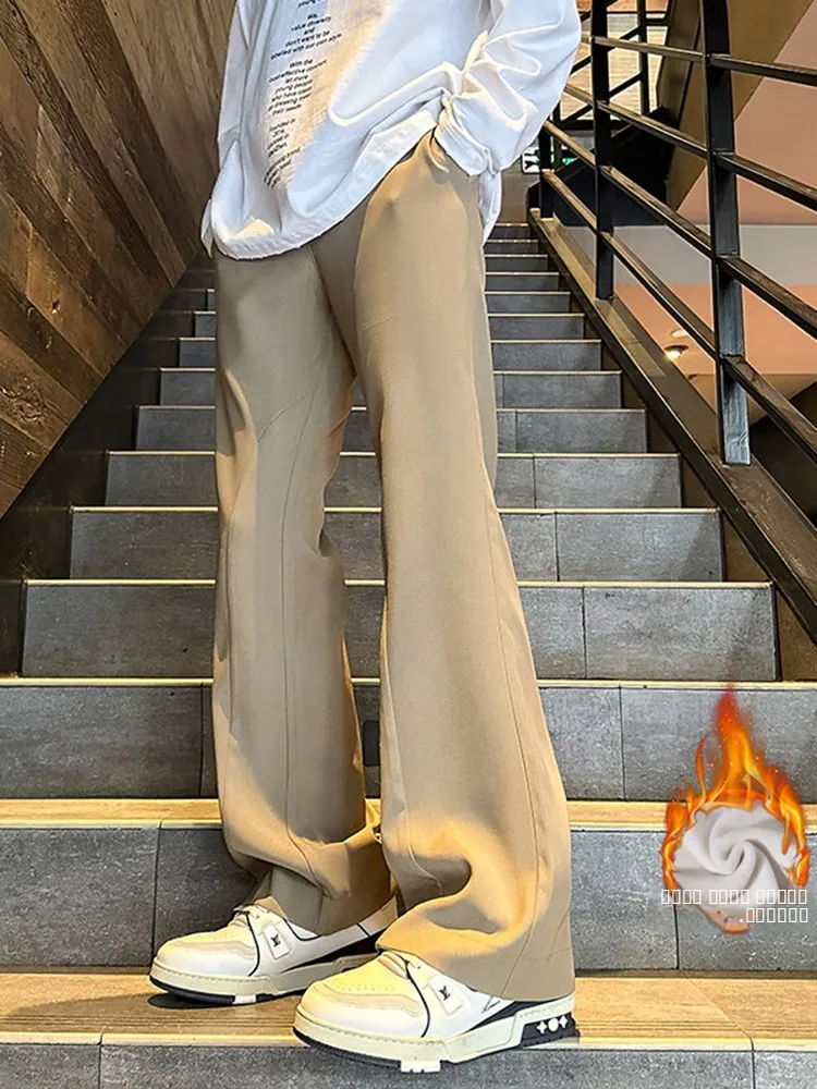 

Премиальные прямые брюки на флисовой подкладке, однотонные, в американском уличном стиле, модные длинные брюки для подростков, повседневная одежда