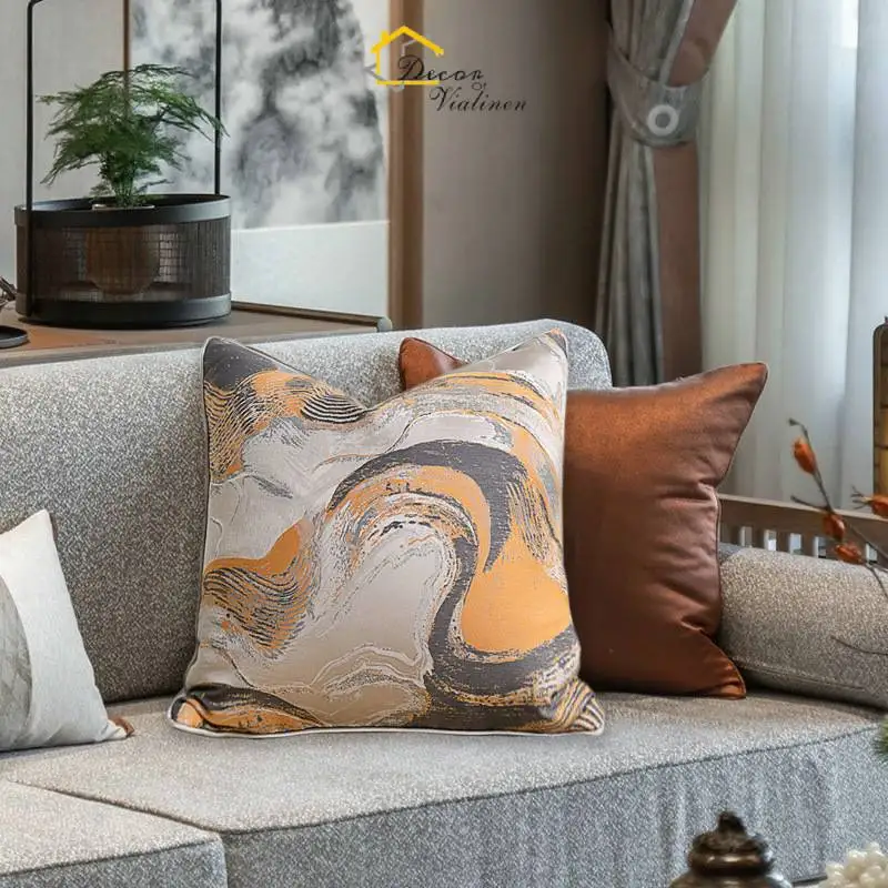 Abstract Gray and Gold Throw Pillow Cover 18