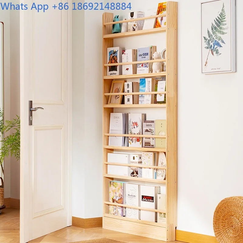 Simple Solid Wood Bookshelf Floor-standing Wall-mounted Home Bookcase Picture Book Rack Living Room Entryway Storage Shelf