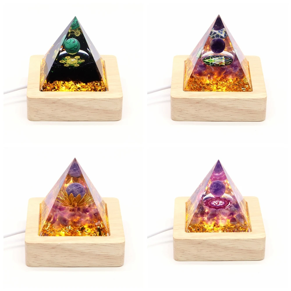 50mm Crystal Orgonite Resin Pyramid Gems Amethyst Reiki Stone Chakra Meditation Crafts Trinket Home Decoration Christmas Gifts