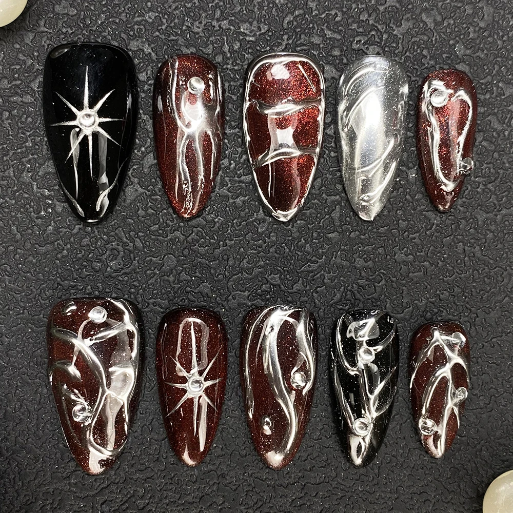 

Exclusive Design Hand-Paint UV Gel Handmade Press on Nails Glamorous 25mm Almond Thick Acrylic Exquisite Artificial Fingernails