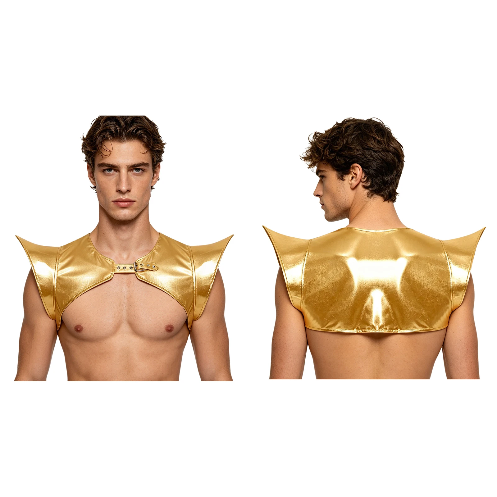 Colete Gótico Brilhante com Fivela Frontal Aberta para Homens e Mulheres, Top Cropped, Armadura de Ombro, Fantasia de Halloween, Festa, Medieval, Alienígena, Robô, Roupa de Balada