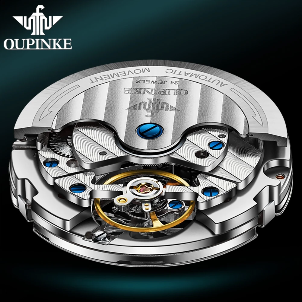 OUPINKE Business Tourbillon Mechanical Watch for Men Luxury Steel Waterproof Luminous Date Automatic Watches Reloj Hombre