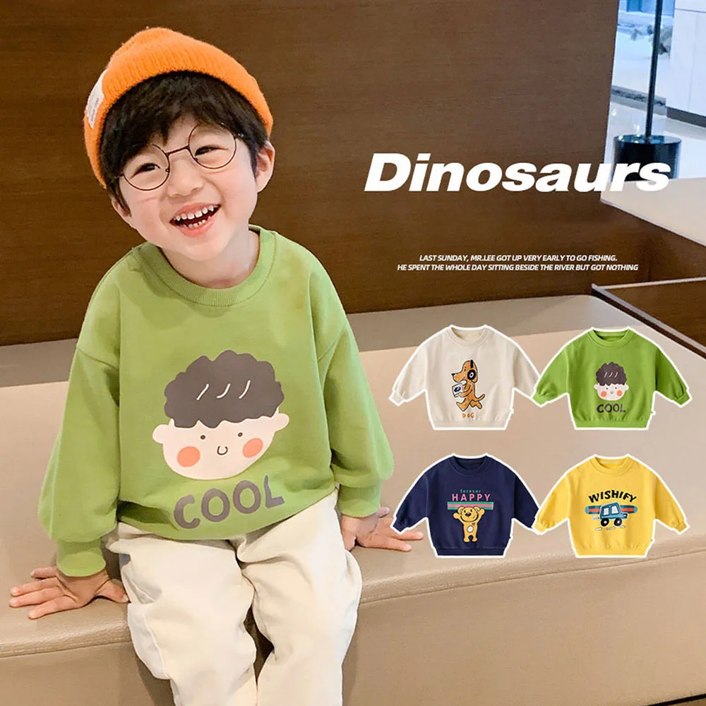 

Cartoon Long Sleeves Lovely Children's Hoodies Kids Boys Round Neck Simple Casual Pullover Top Spring Fall New Baby Sweatshirt