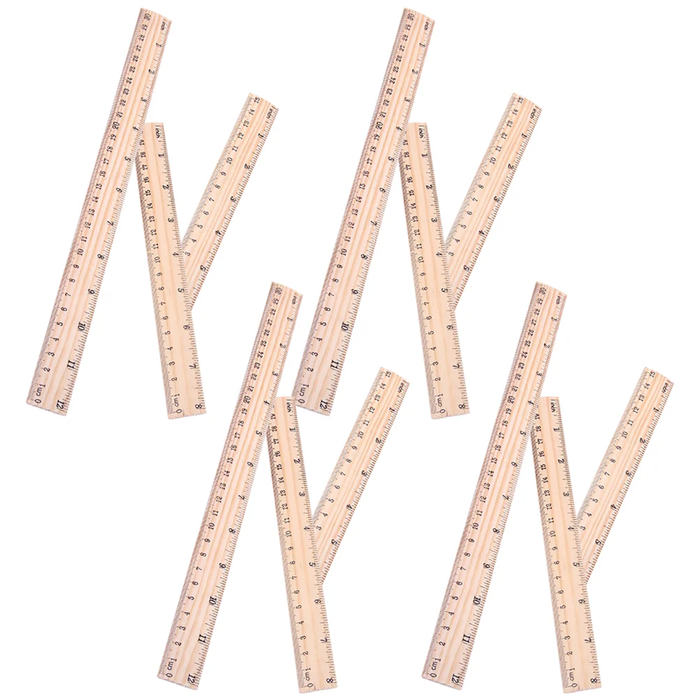 12 Pcs Wooden Rulers 15cm 20cm 30cm Single Sided Double Scale Student School Drawing Measuring Tool Classroom Office Supplies