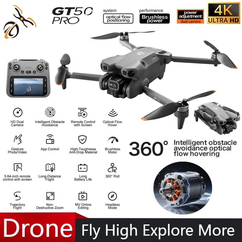 GT50 PRO RC Drone 4K HD Camera 5G WiFi Quadcopter With 4.3 inches Screen Remote Control Professional Drone Aerial Photography