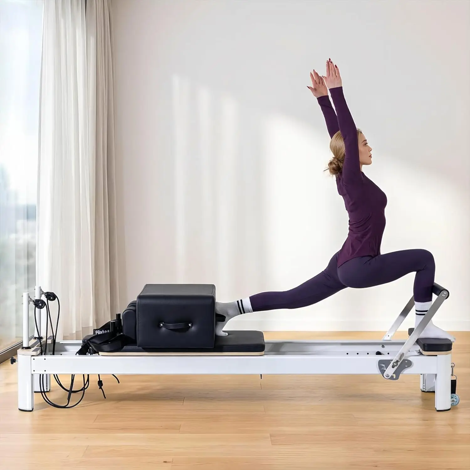 Wall Mounted Pilates Reformer Springboard - Maple Wood Frame with 8 Adjustable Resistance Springs & 26 Stainless Steel Hooks, Compact Space-Saving Equipment for Home Gym and Yoga Studio