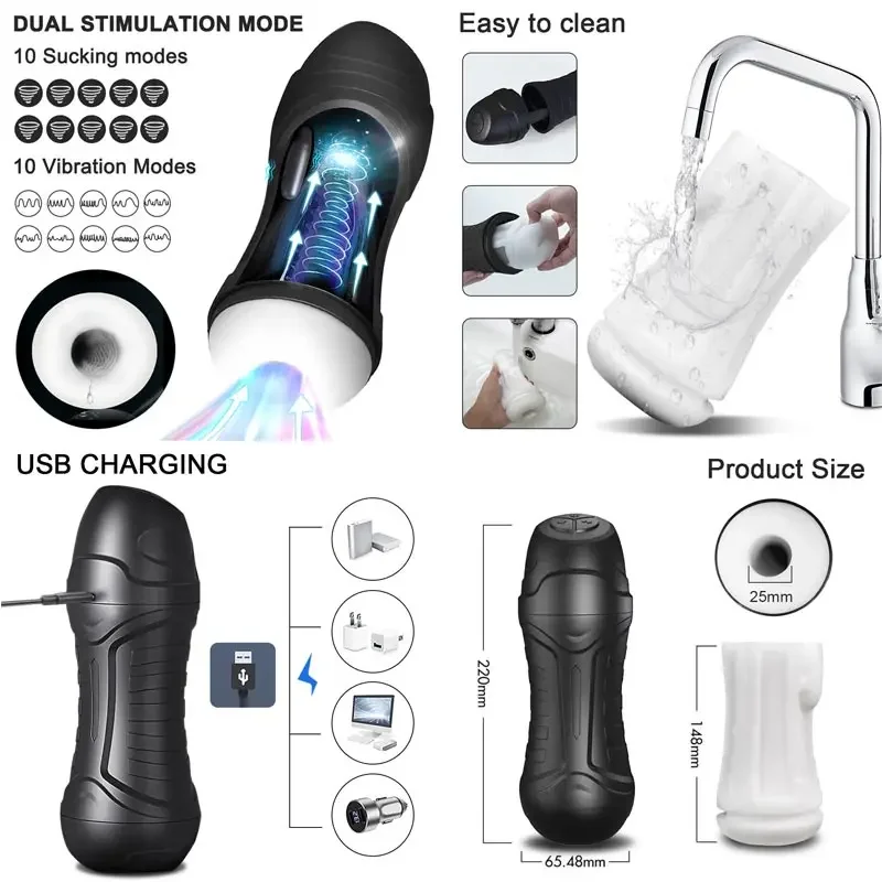 Adsorption Handjob Machine Penis Pleasure For Men Cup Male Oral Silicone Erotic Dolls Women Vibrator Dildi Deepthroat