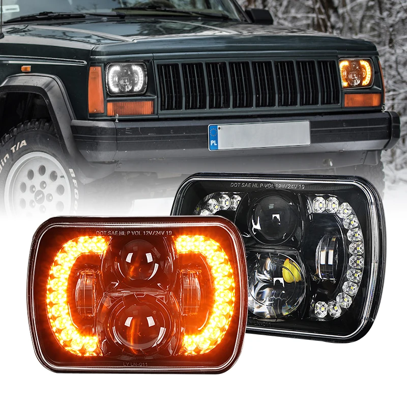 

7 Inch Square LED Car Headight 5x7 7x6 Headlamp Hi Low Beam DRL Turn Signal Light for Jeep YJ XJ ComancheMJ Savana GMC Ford