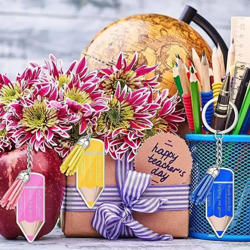 40GB 12x Teacher Keychain Teacher Appreciation Gift Pencil Acrylic Keychain with Tassel for Student Graduation Thank You Gift