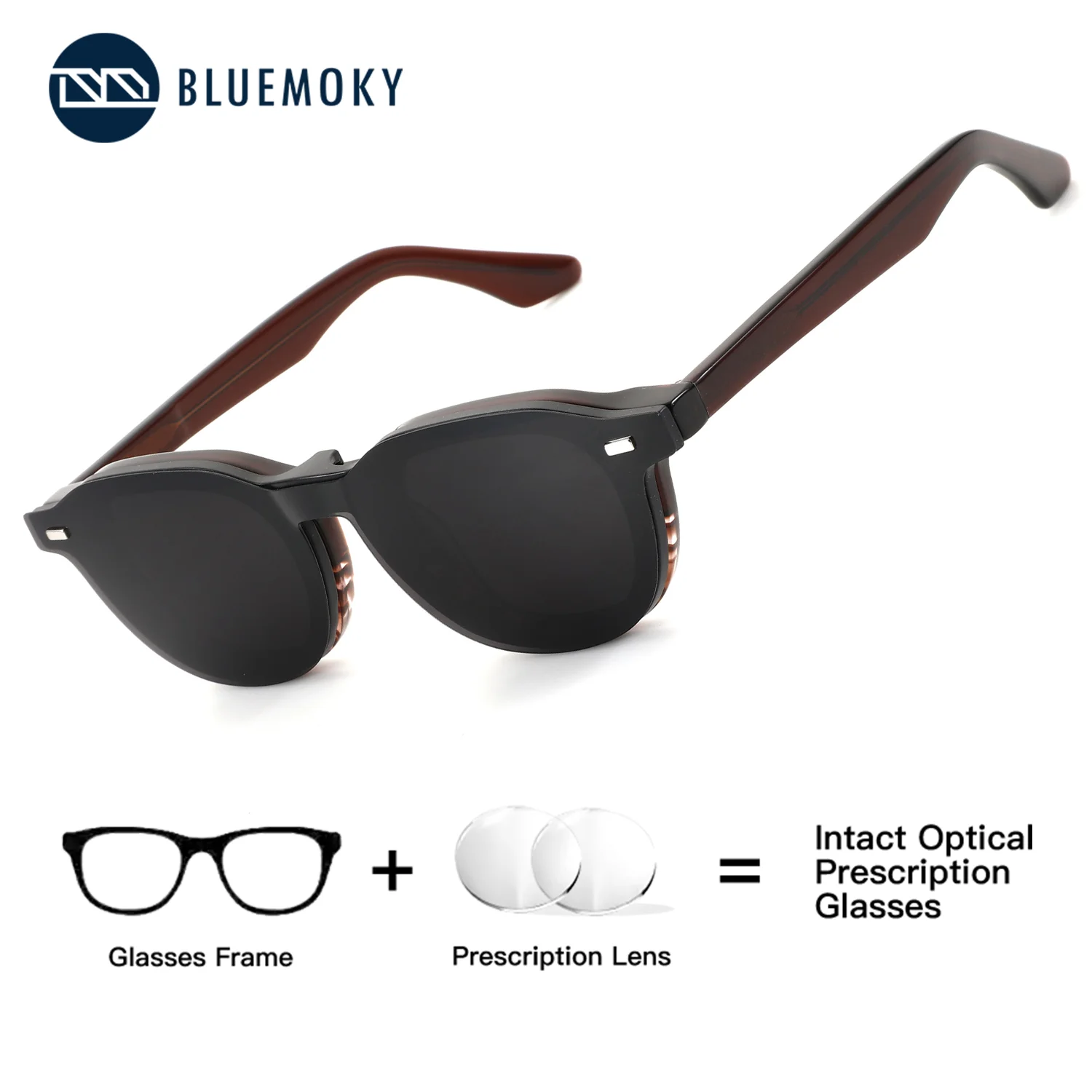 

BLUEMOKY Acetate Oval Prescription Glasses Men's Clip-on Glasses UV400 Polarized Anti Blue Light Dafocal Glasses Numbered Man