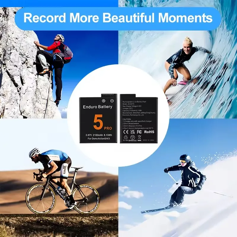 بطارية 2100 مللي أمبير في الساعة لبطاريات كاميرا DJI Osmo Action 5 Pro 2 فتحات شاحن سريع لملحقات Osmo 3 4 5 Pro