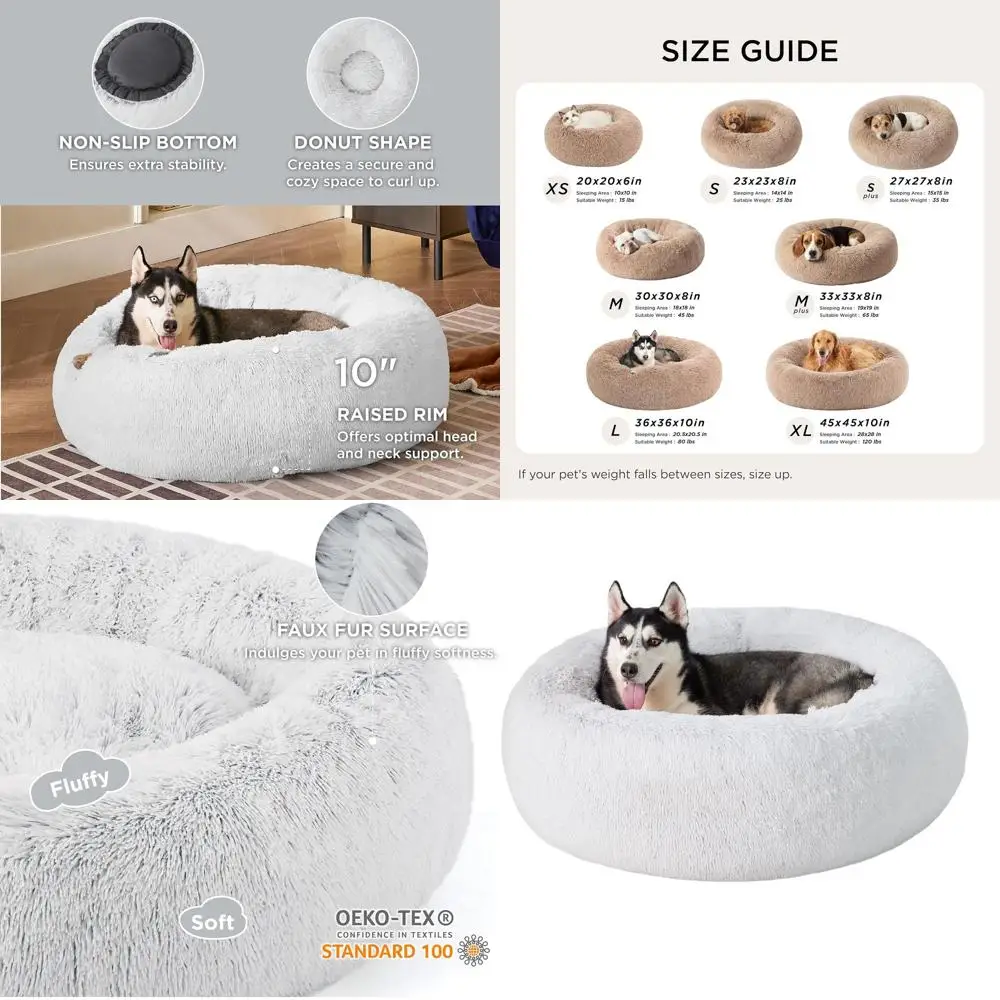 

Большая круглая моющаяся плюшевая кровать для собак, 36 противоскользящих, морозово-серого цвета, подходит для домашних животных до 80 фунтов.
