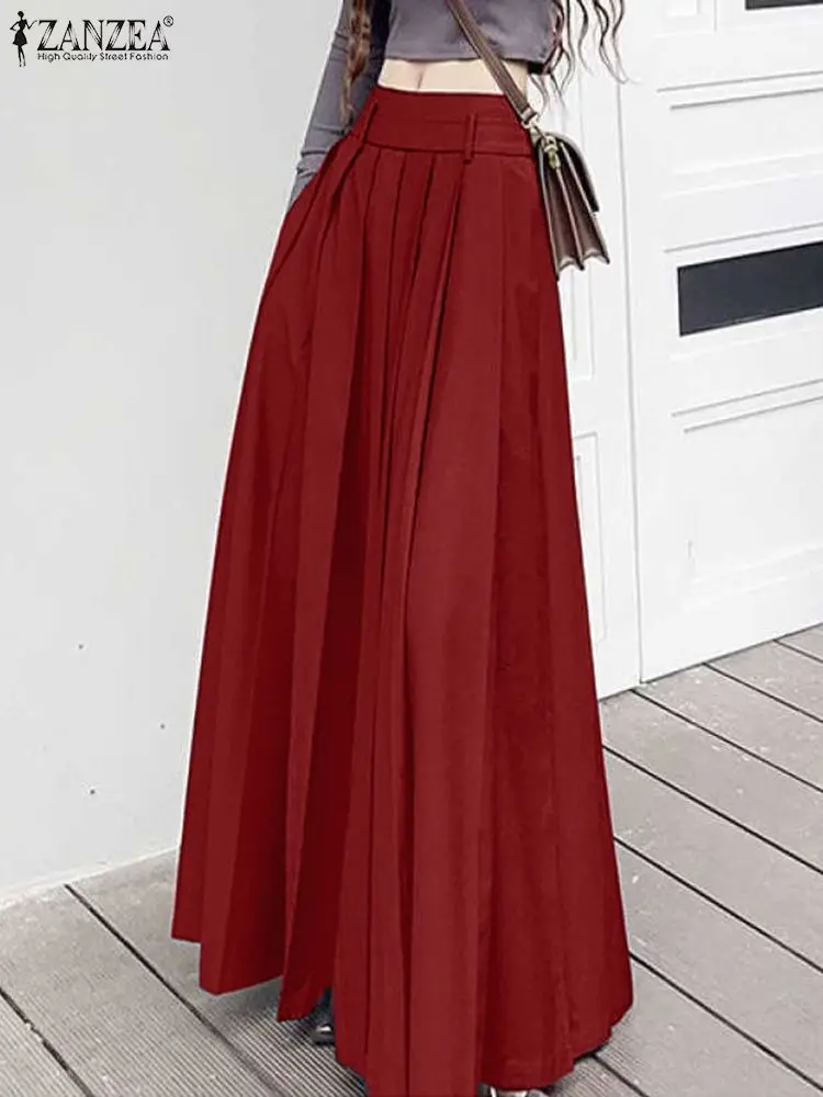 2024 ZANZEA Women Fashion Long Pleated Skirt Elegant High Waist Solid Party Maxi Skirts Casual A-line Faldas Saia Holiday Jupe