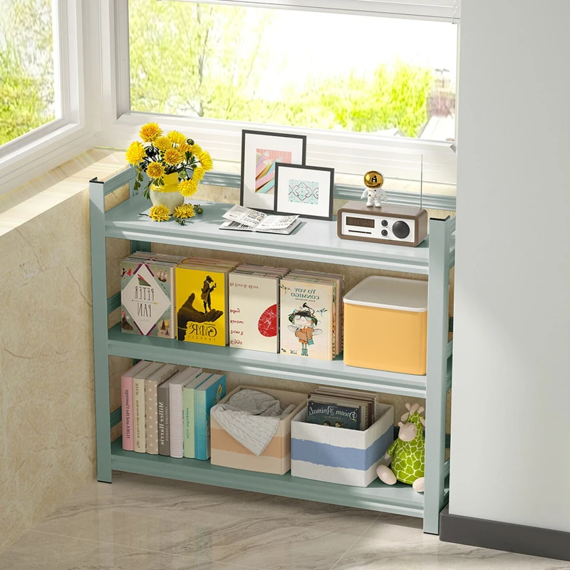 Minimalist Iron Bookshelf Floor Standing Heavy Duty Storage Shelf Large Capacity Bookcase for Home Kids Desk Organizer Rack