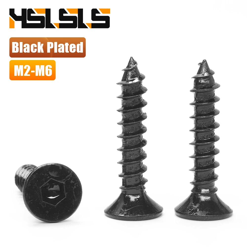 8.8 Grade Carbon Black Plated Steel Hexagon Socket Countersunk Head Self Tapping Screw M2-M6 Allen Flat Head Wood Tapping Screw